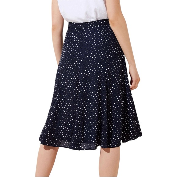 LOFT Dark Blue Polka Dot Midi A-Line Skirt - Picture 5 of 10
